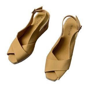 Maypol Espadrille Wedge Sandals Tan Yellow Peep Toe Sling Back Size 38 6.5